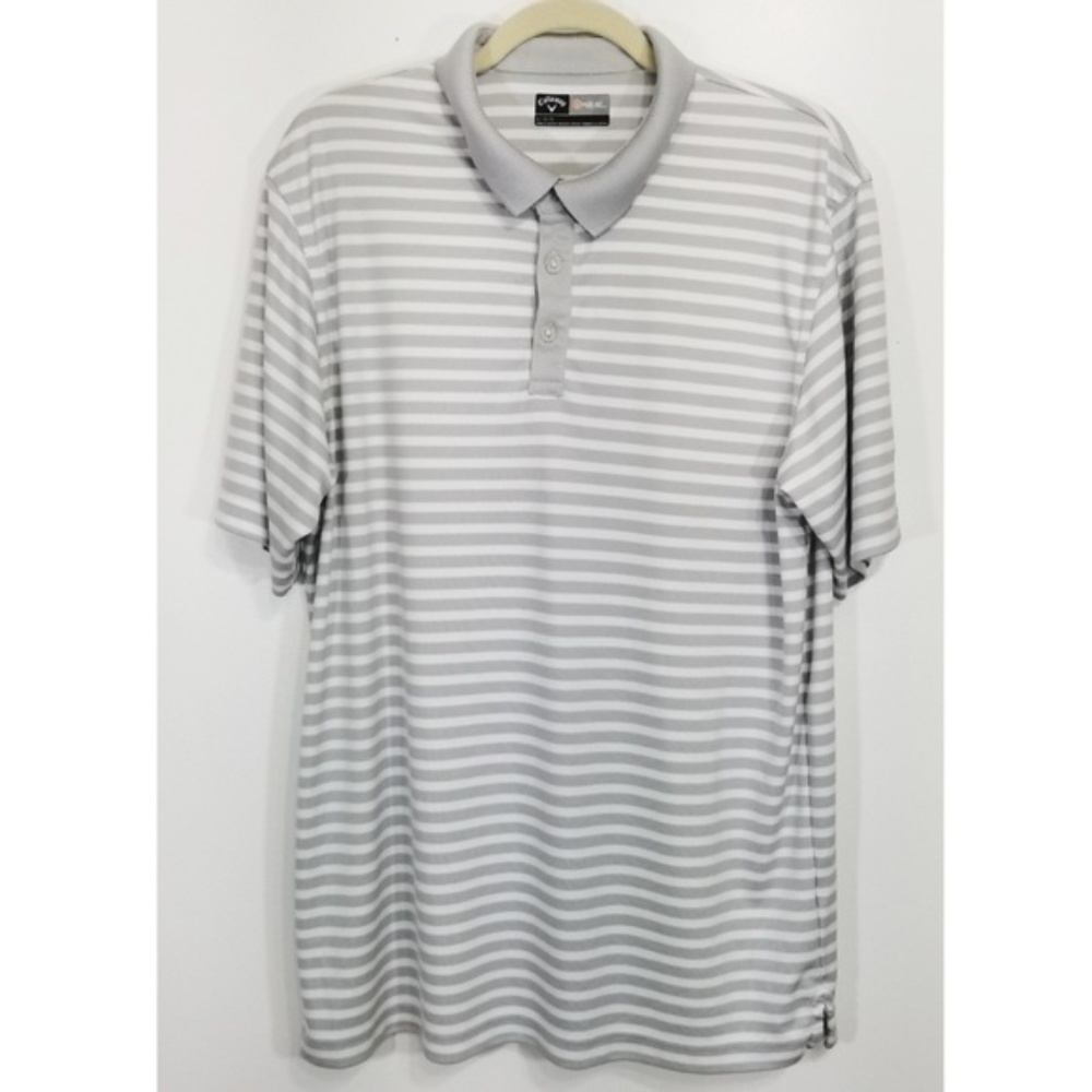 Callaway Gray White Striped Opti-Dri Polo Shirt